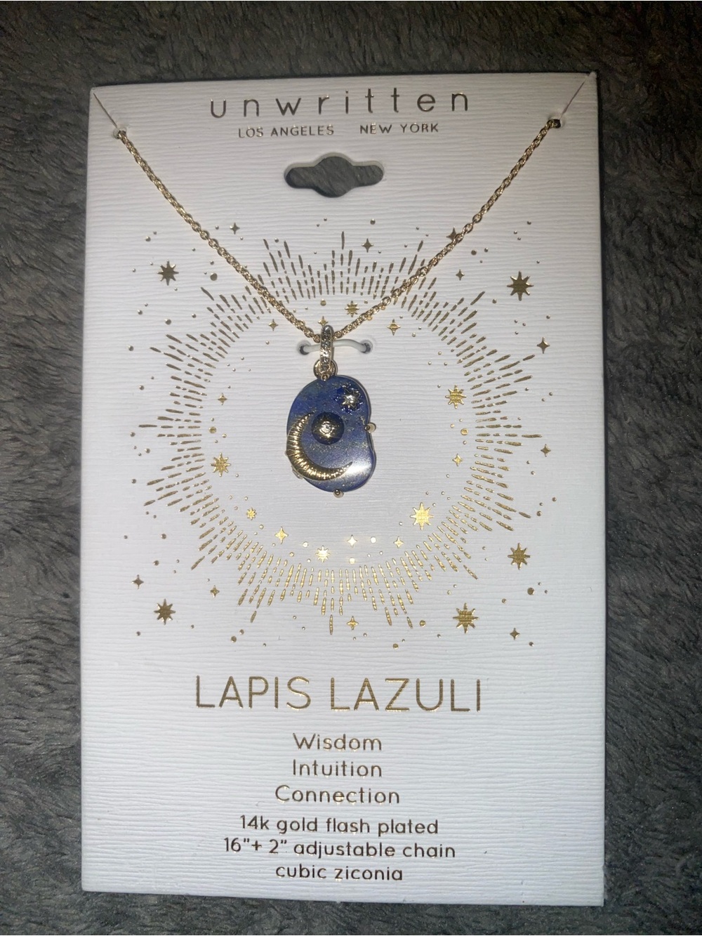 Unwritten Lapis Lazuli Crescent Moon Necklace 16+2”ext.